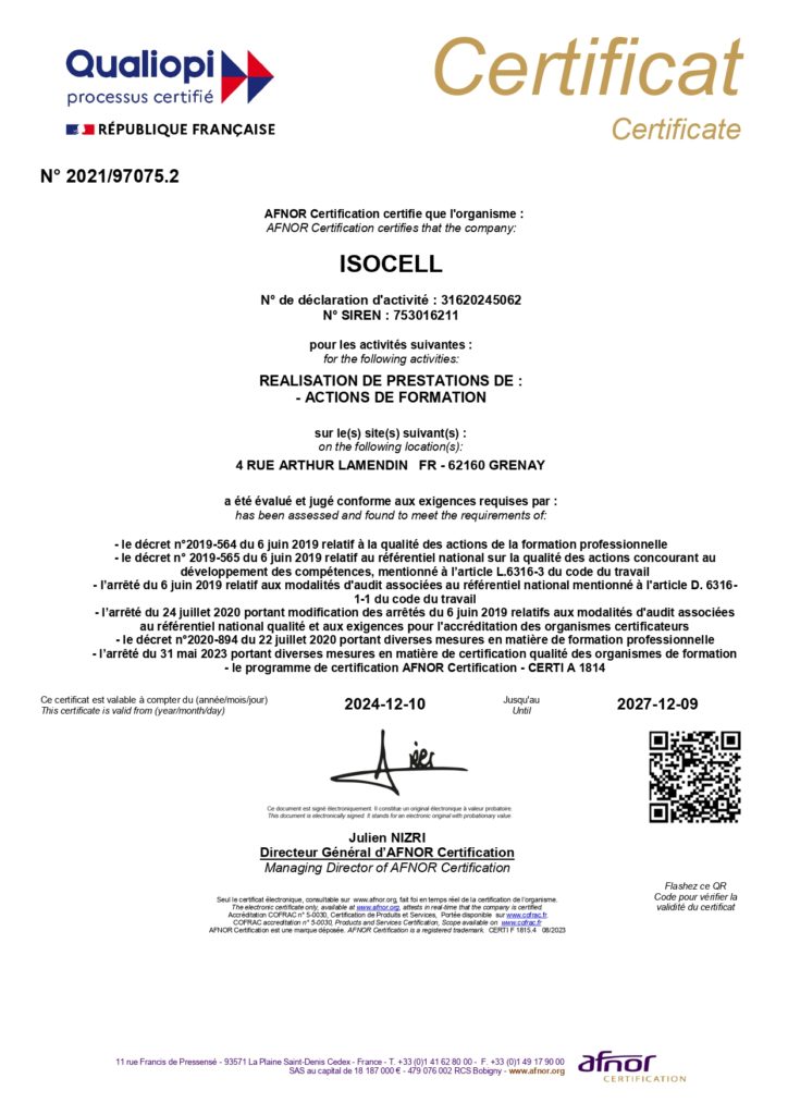 Certificat ISOCELL, QUALIOPI